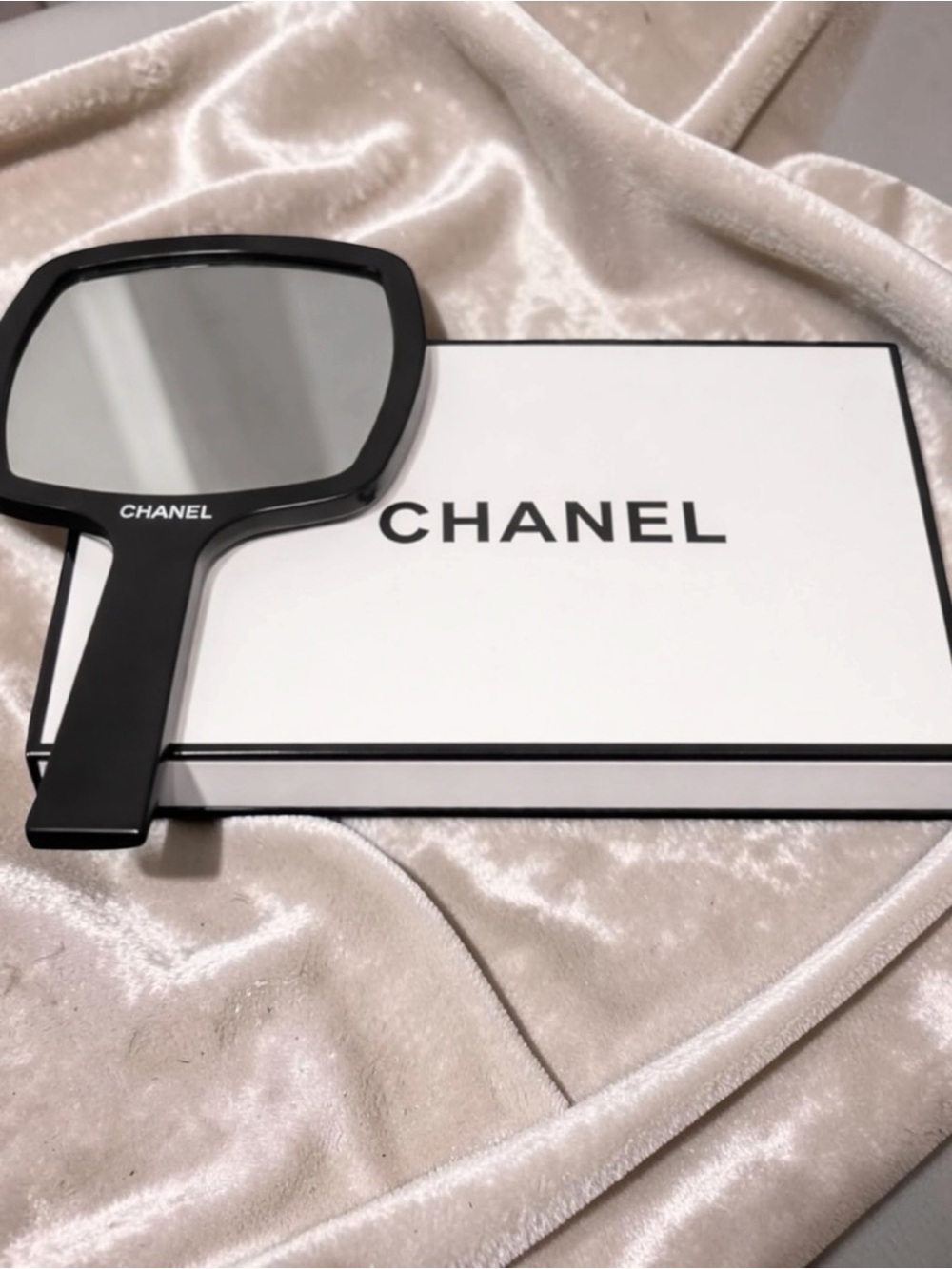 Chanel Black CC logo Hand Mirror Hand Mirror in Black w White logo w box